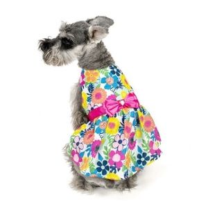Vibrant Life Bright Floral Pink Bow Dog Dress XS to 10 lb Chihuahua, Poodle NWT